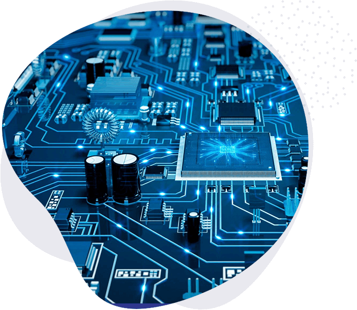 Futuristic Circuit Board. Blue with electrons